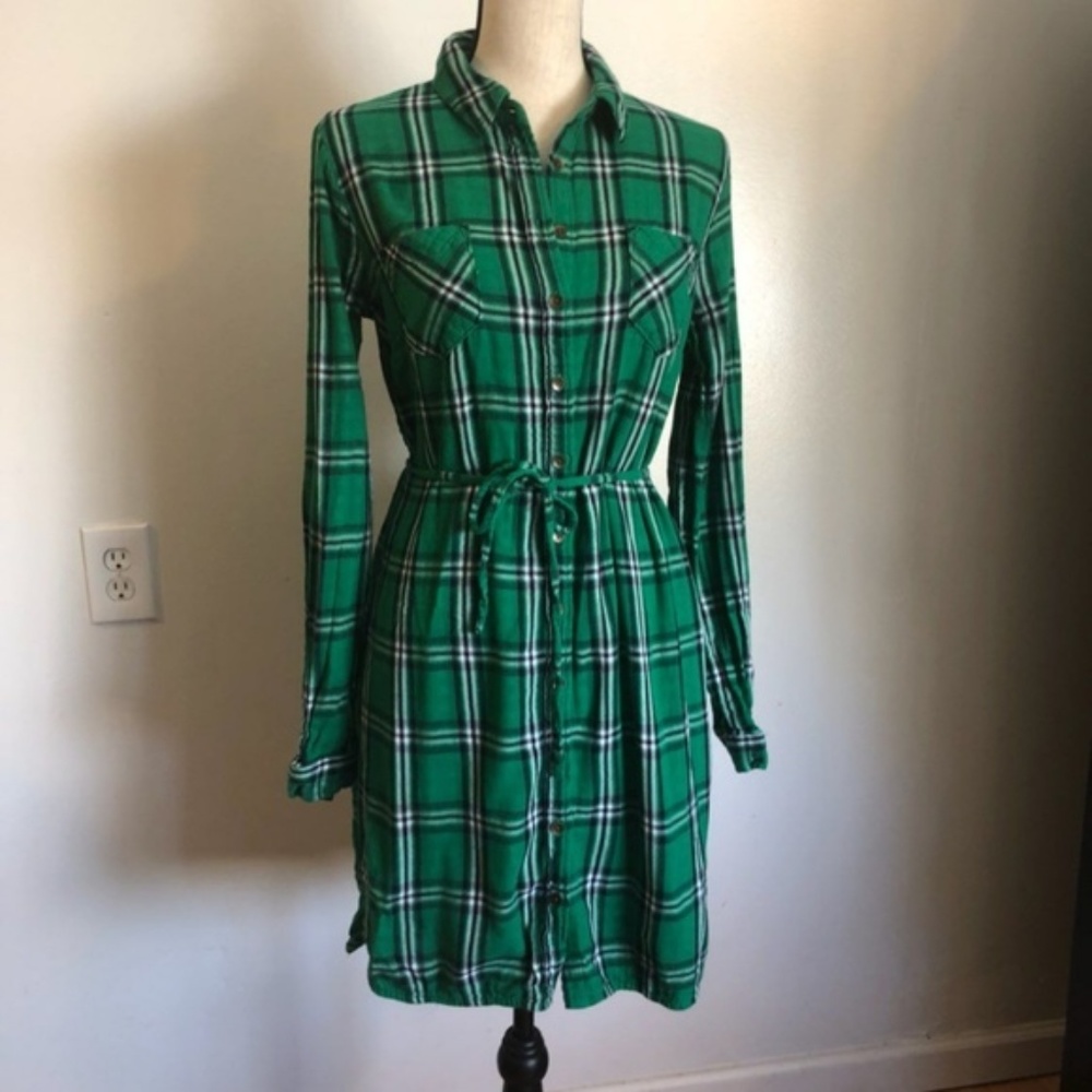 Green Flannel Tie Dress - XXL